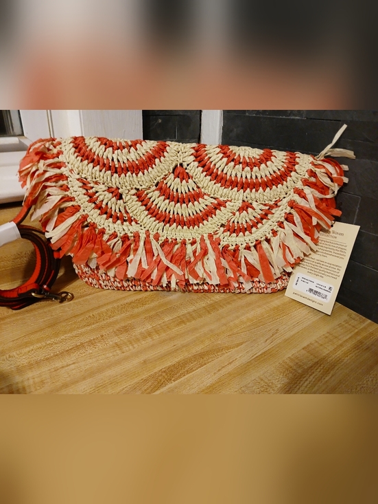 Patricia Nash Pink/Creme Raffia Crossbody & Dustbag - Picture 3 of 5